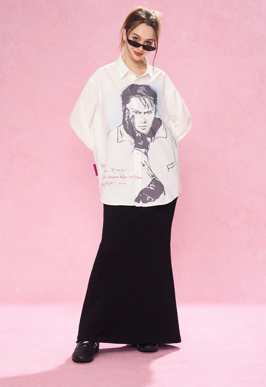 Reverse Irony Long Sleeve Button-Up Portrait Shirt