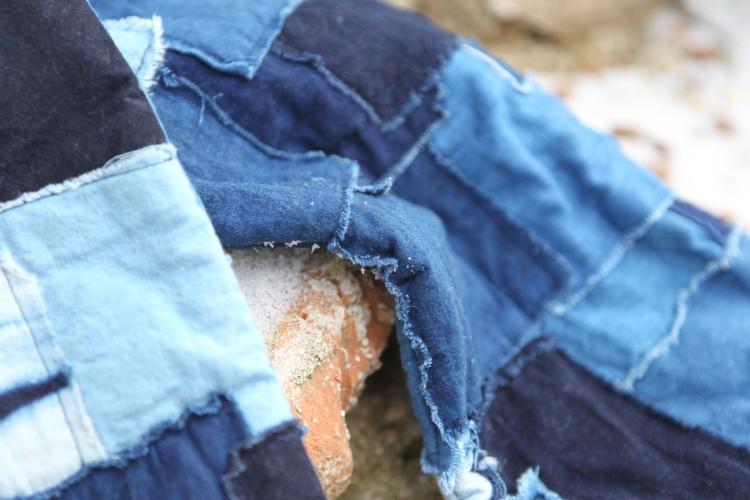 Denim Scarf with Indigo Patchwork Design