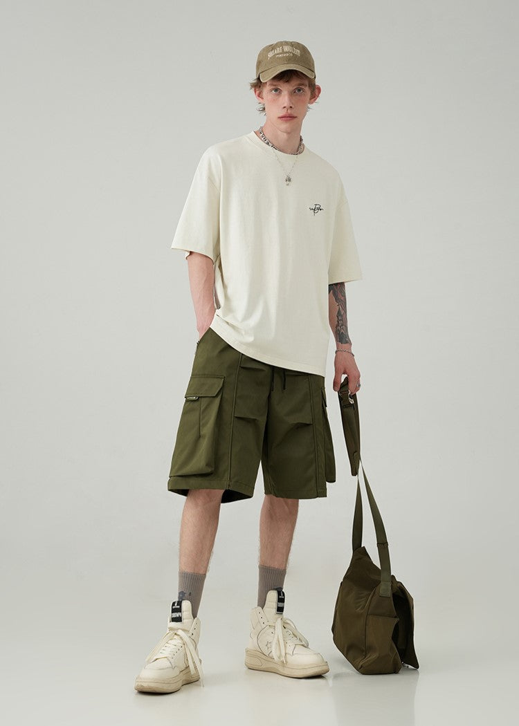 BJHG Drawstring Cargo Shorts with Pleated Design