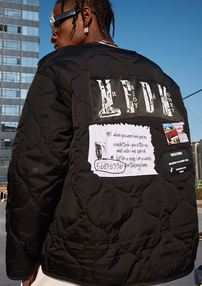 MEDM Quilted Jacket with Patched Flyer Design
