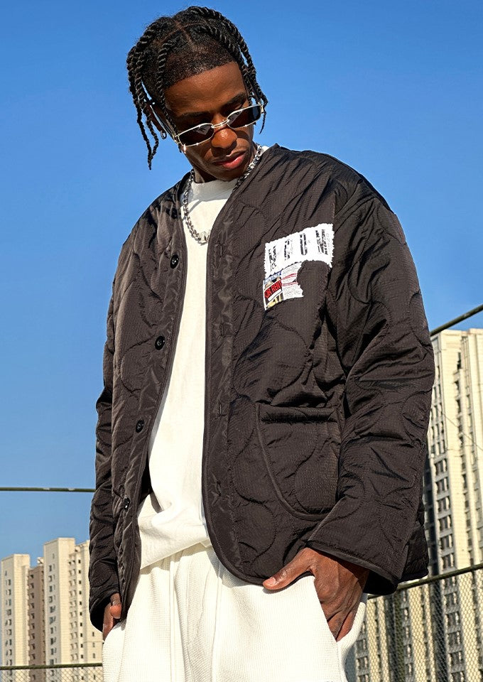 MEDM Quilted Jacket with Patched Flyer Design