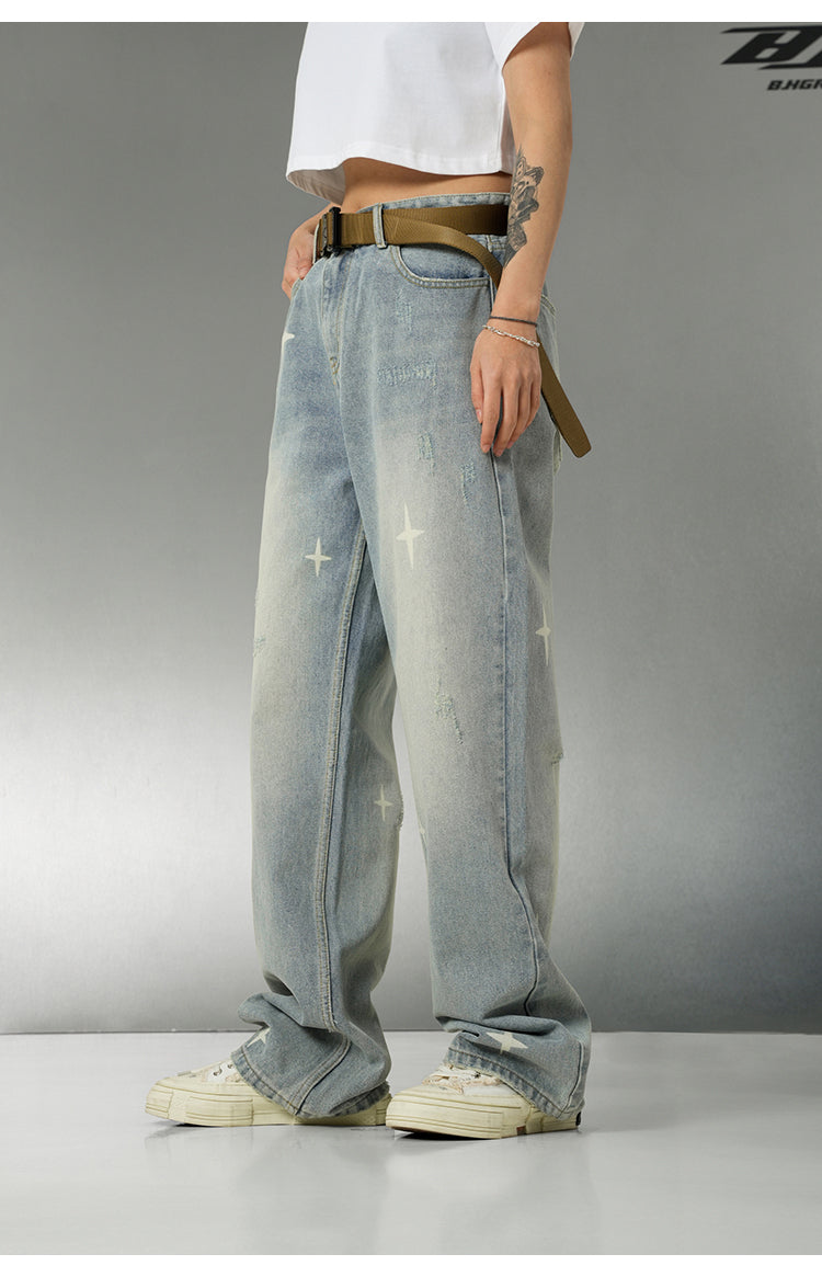 BJHG Star Spike Distressed Denim Jeans
