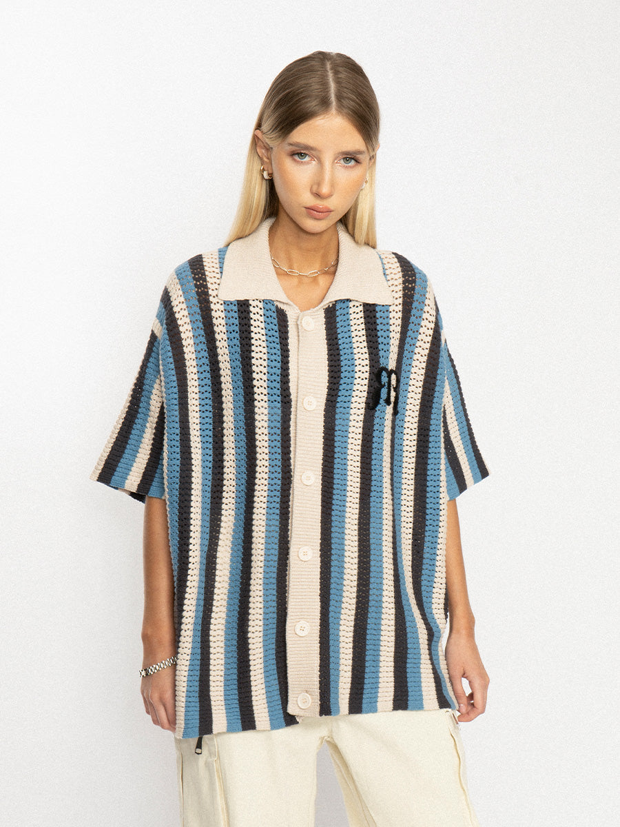 Striped Crochet Collar Shirt - EMPTY REFERENCE