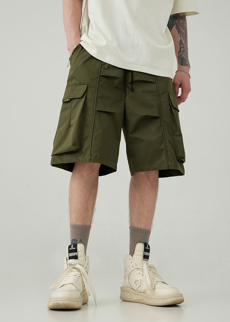 BJHG Drawstring Cargo Shorts with Pleated Design
