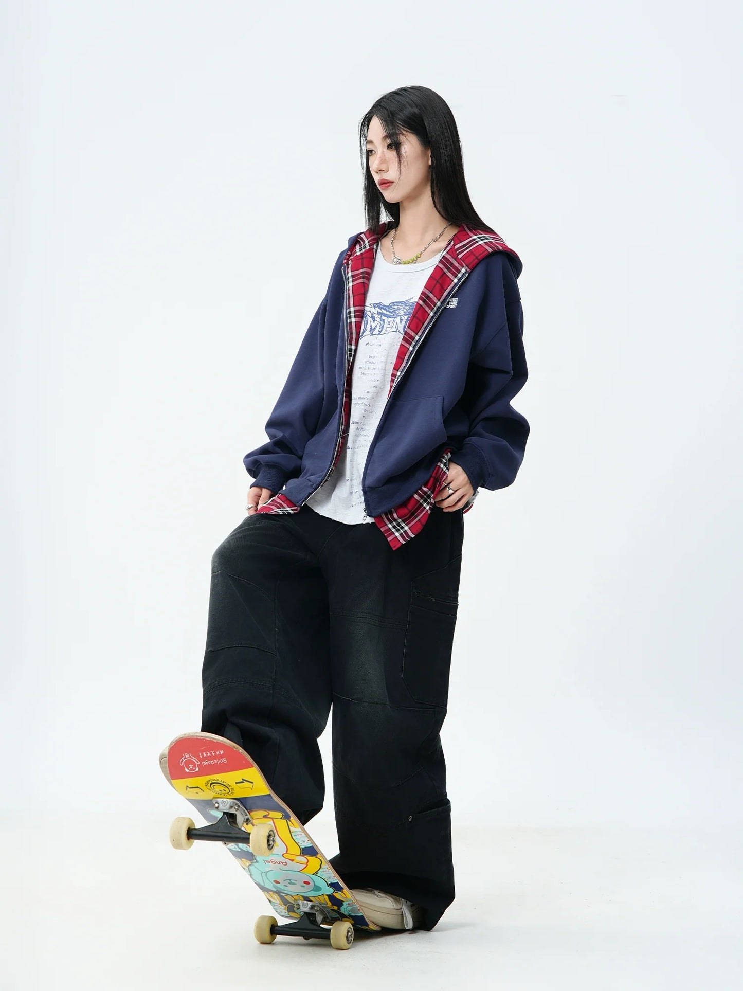 JUMPNEXT Plaid Layered Zip Jacket with Lining