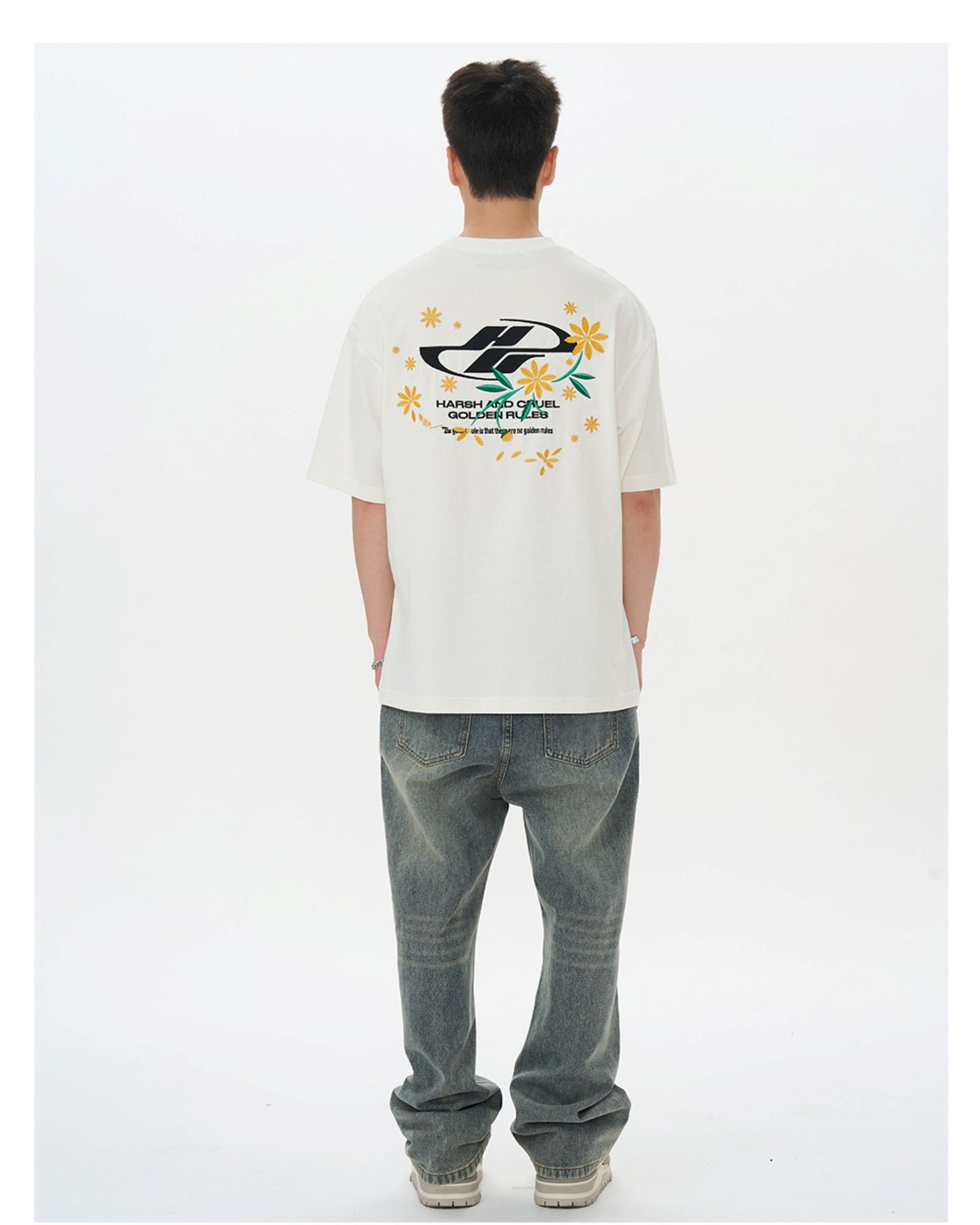 Embroidered Daisies Tee: HARSH & CRUEL