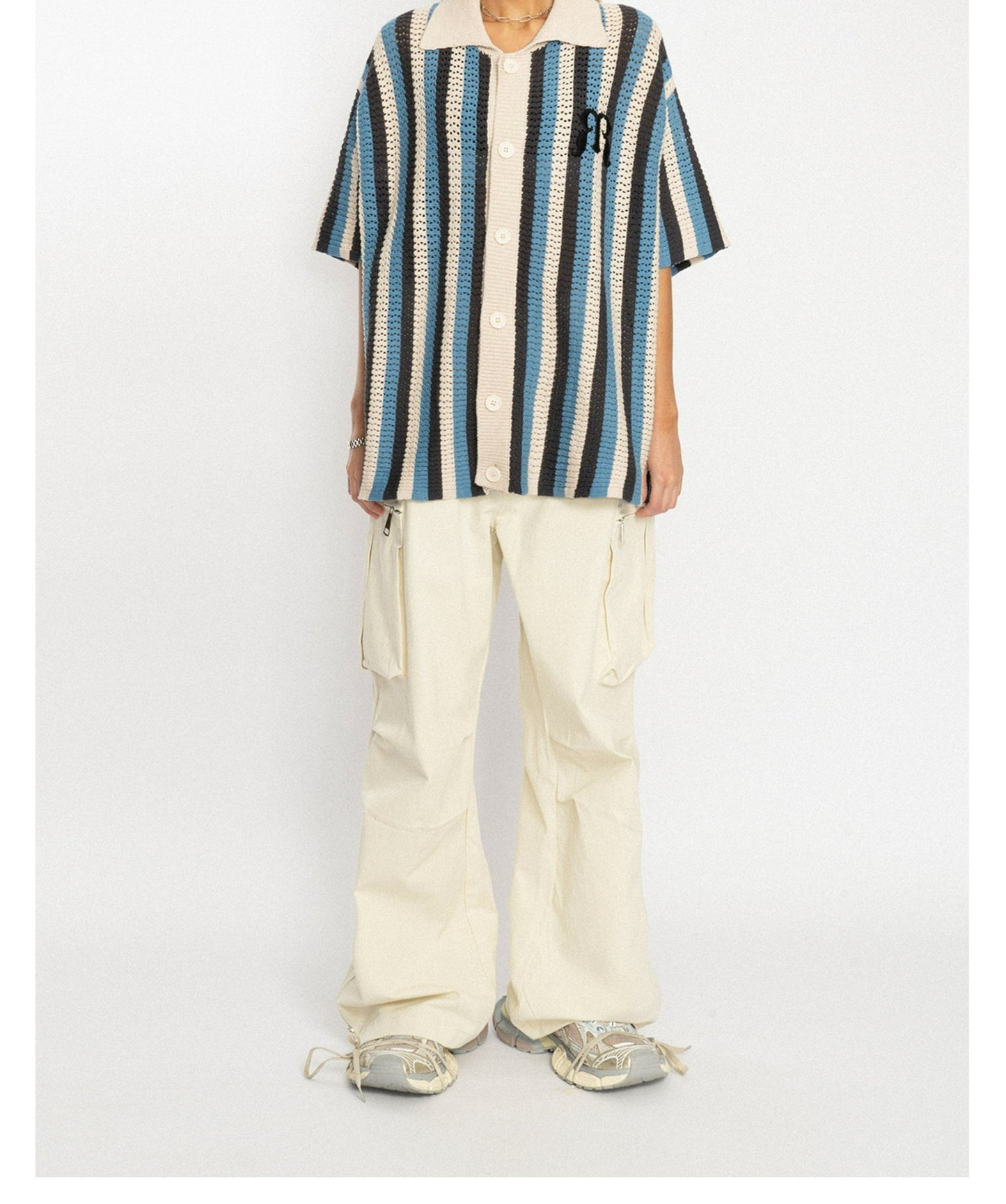 Striped Crochet Collar Shirt - EMPTY REFERENCE