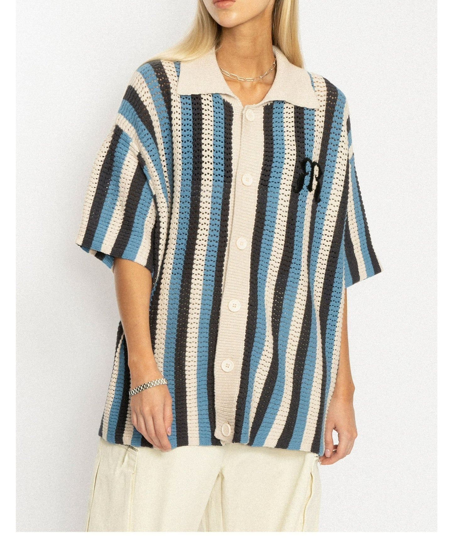 Striped Crochet Collar Shirt - EMPTY REFERENCE