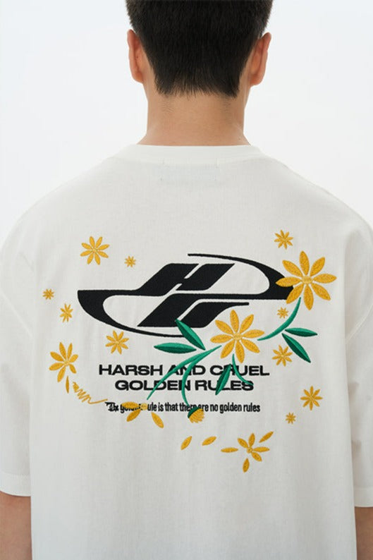 Embroidered Daisies Tee: HARSH & CRUEL