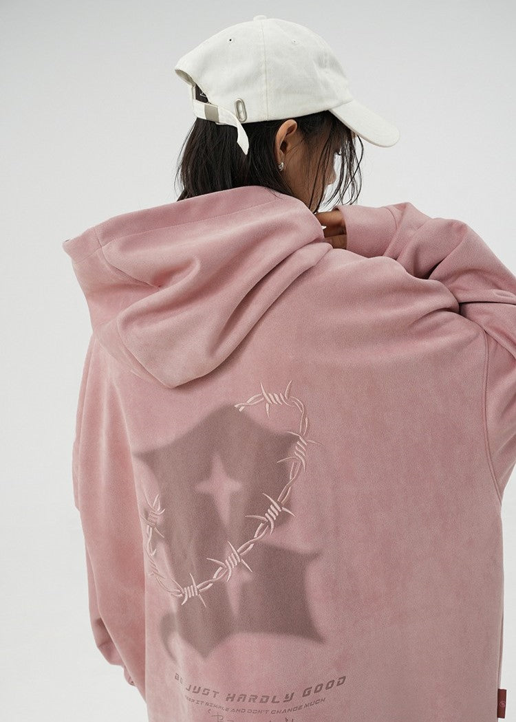 BJHG Suede Hoodie with Embroidered Thorn Design