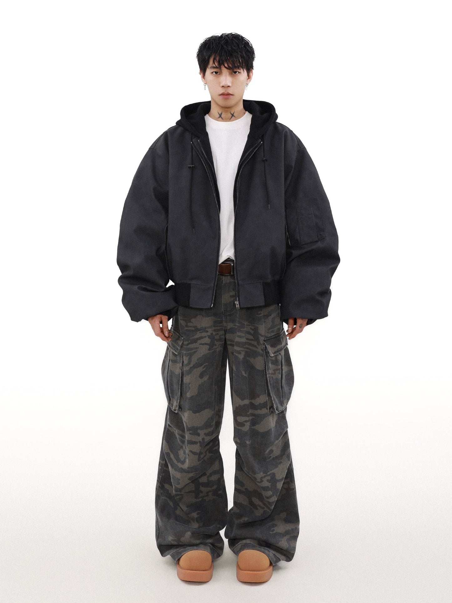 MRNEARLY Retro Distressed Bomber Jacket