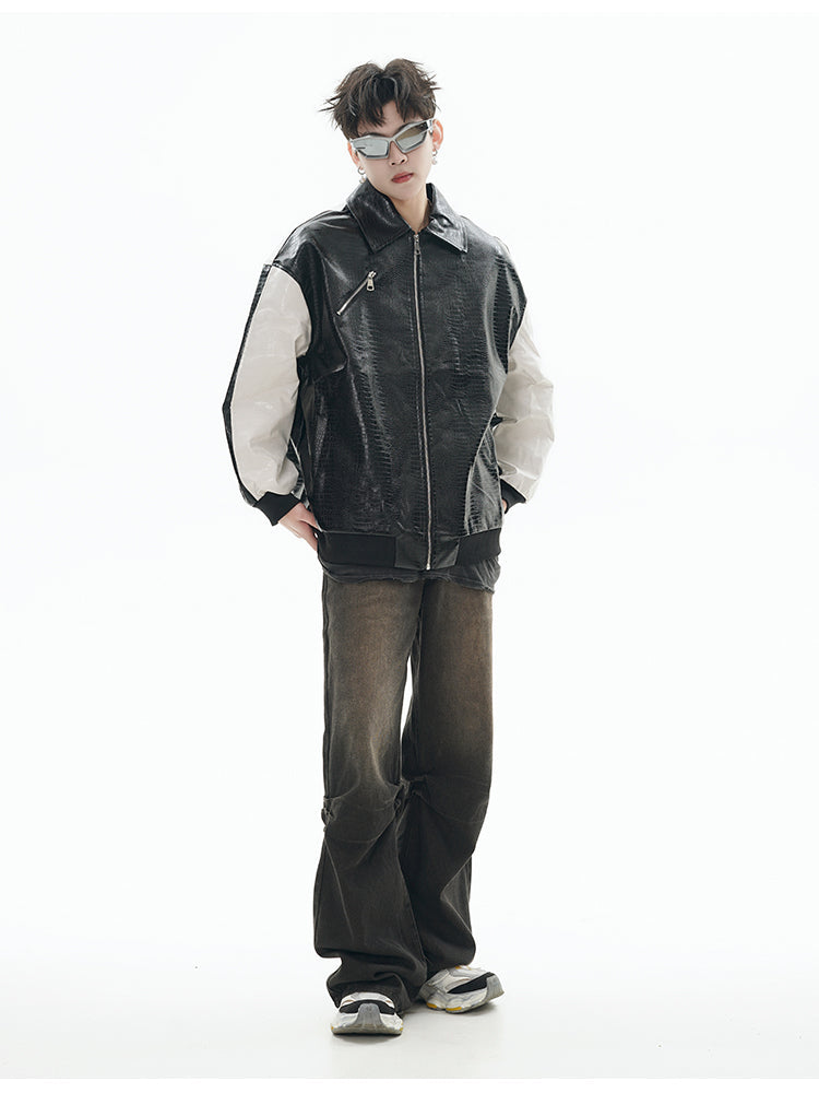 GCINIM Dual-Color Faux Leather Jacket