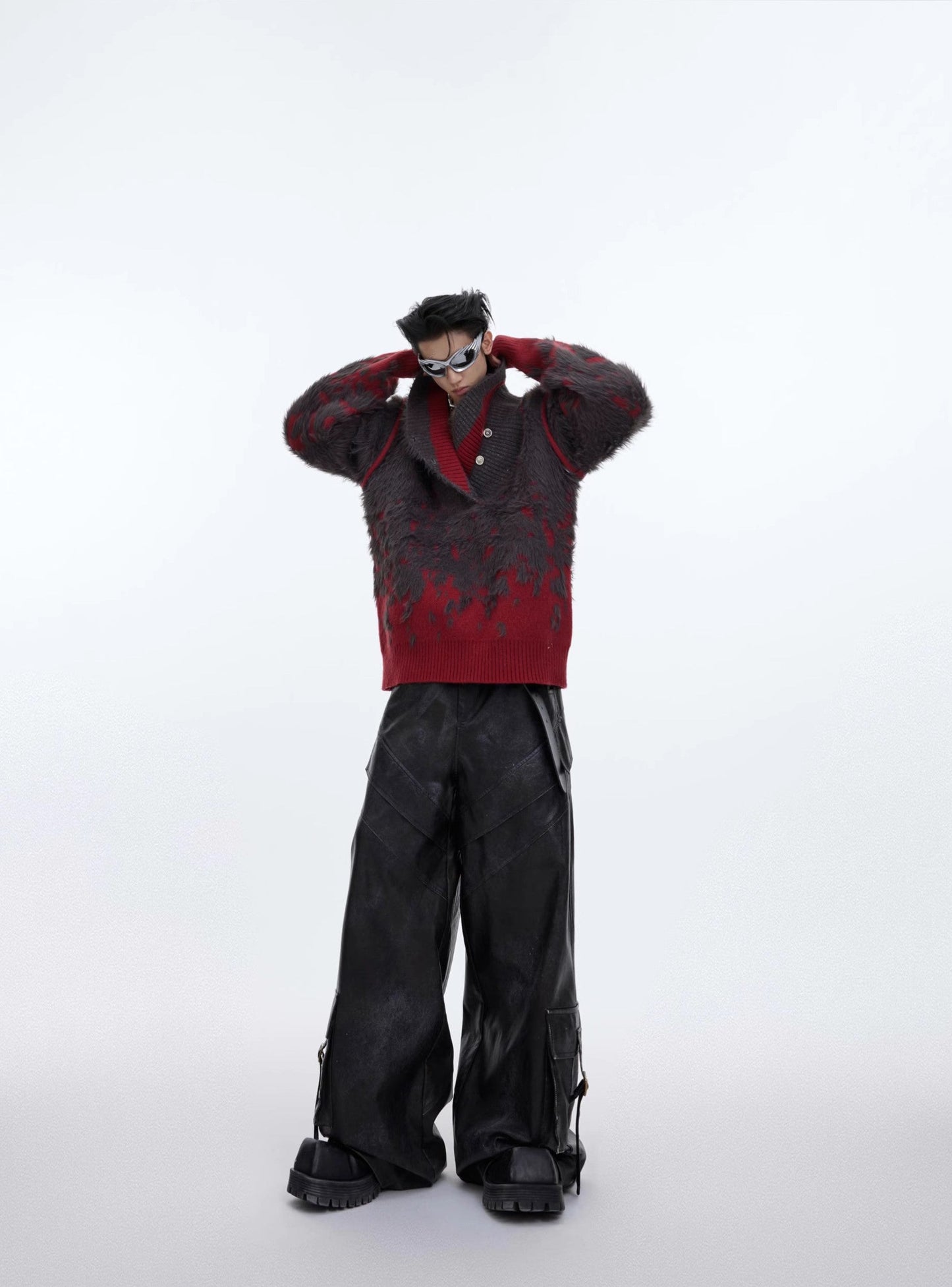 CulturE Contrast Textured V-Neck Knit Sweater