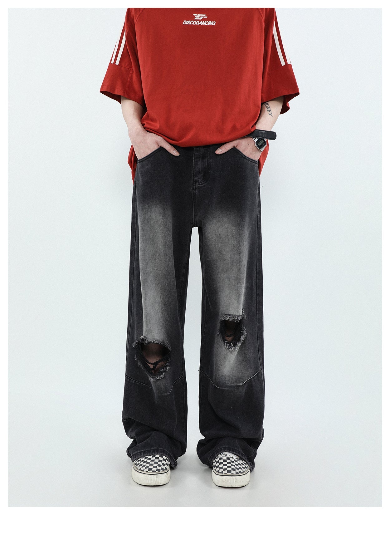 MRNEARLY Distressed Vintage Wash Denim Jeans