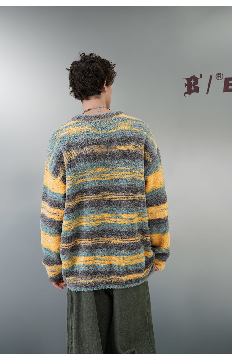 BJHG Striped Sweater with Contrast Paint Design