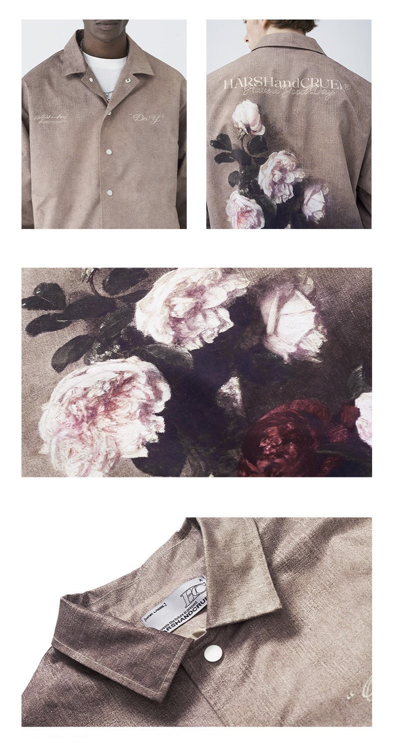 Bold and Edgy Painted Floral Windbreaker Jacket