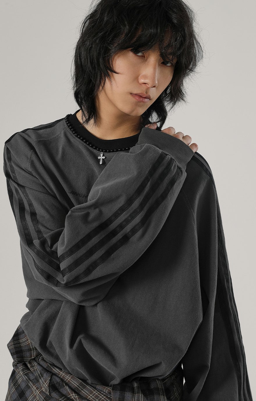 JHYQ Long Sleeve Silver Beaded Cross Top