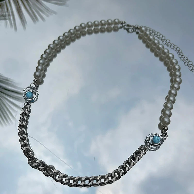 WLNEXT Circular Pearl Chain Necklace