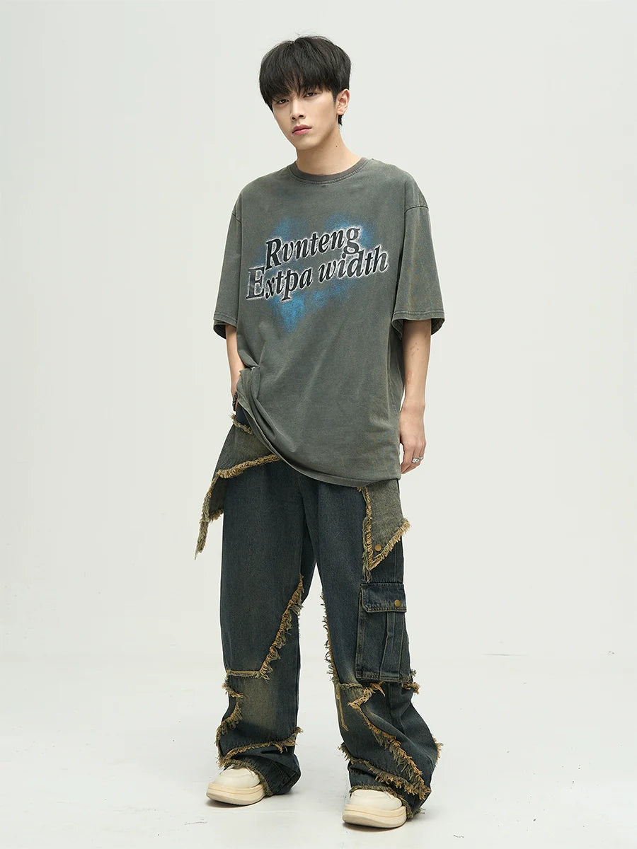 WLNEXT Star-Embroidered Jeans with Raw Edge Detail