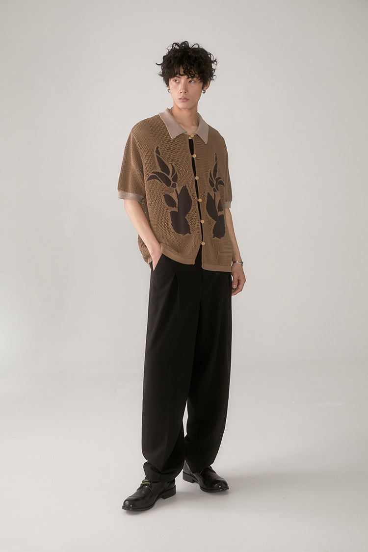 PHYSBOY Vintage Leaf Crochet Button-Up Shirt