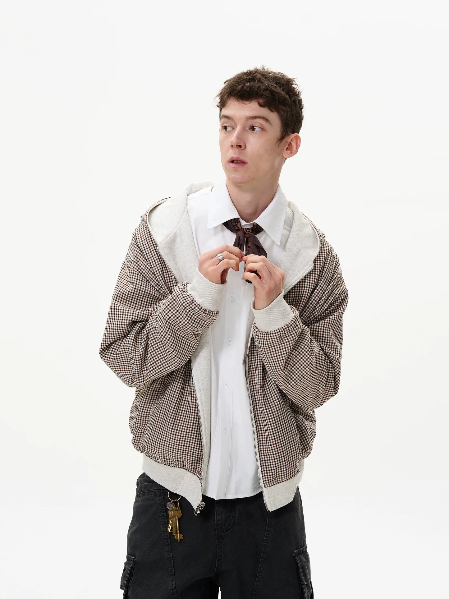 MADWITCH Double-Sided Plaid Zip-Up Hoodie