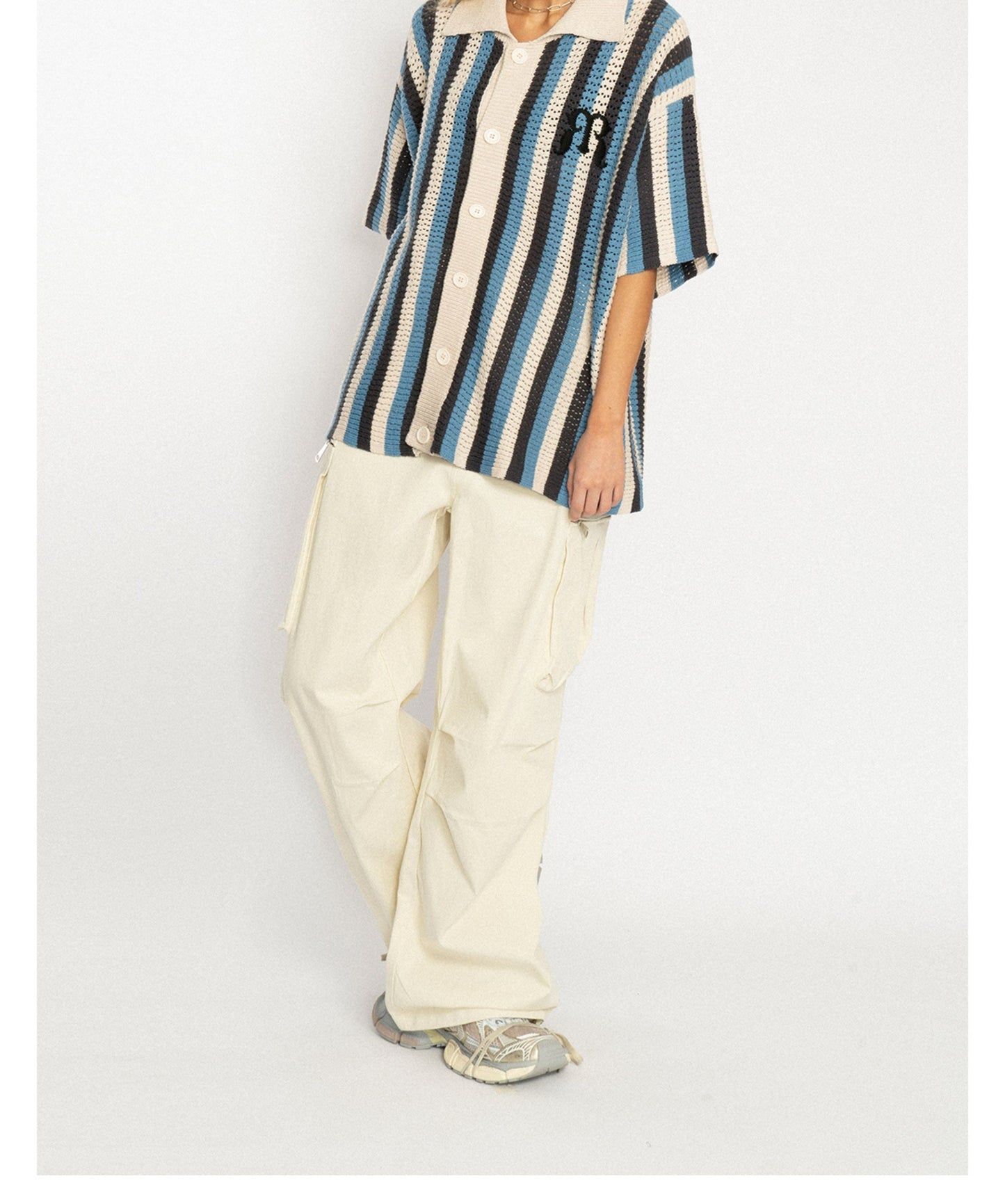 Striped Crochet Collar Shirt - EMPTY REFERENCE