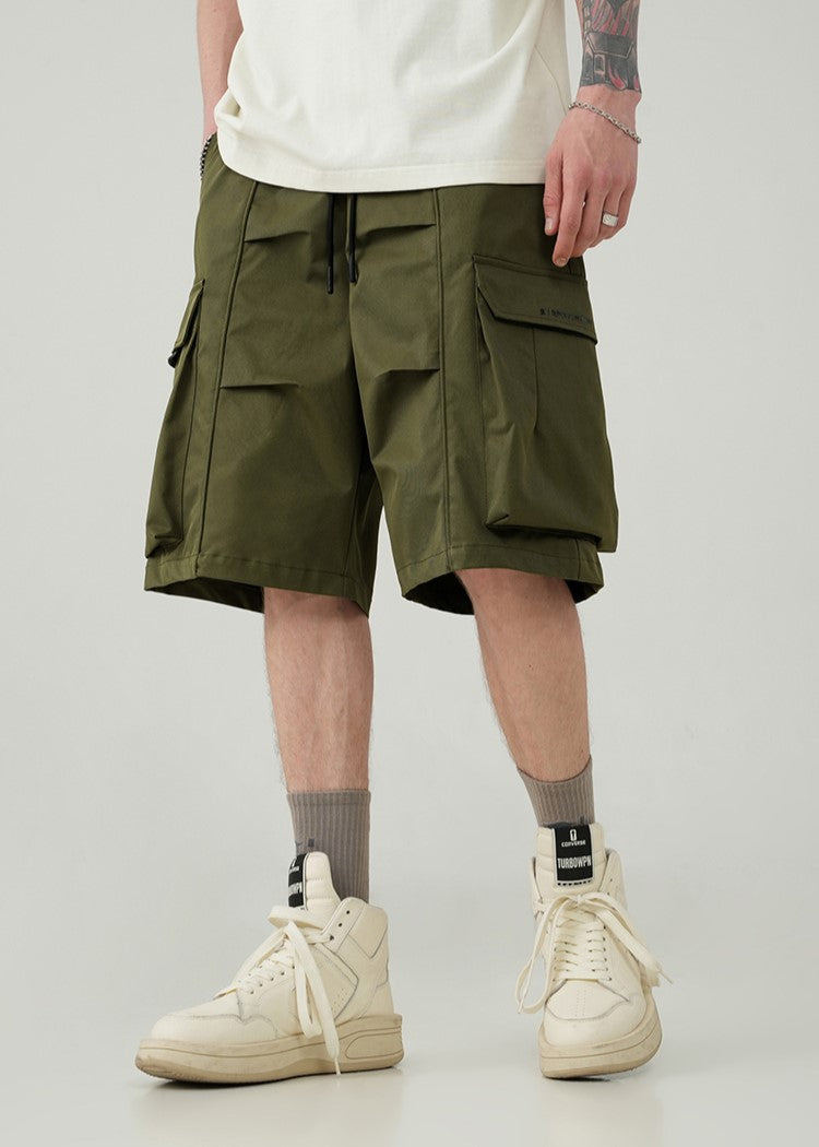 BJHG Drawstring Cargo Shorts with Pleated Design
