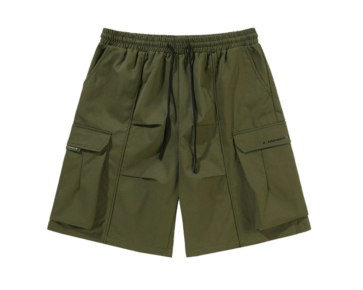 BJHG Drawstring Cargo Shorts with Pleated Design
