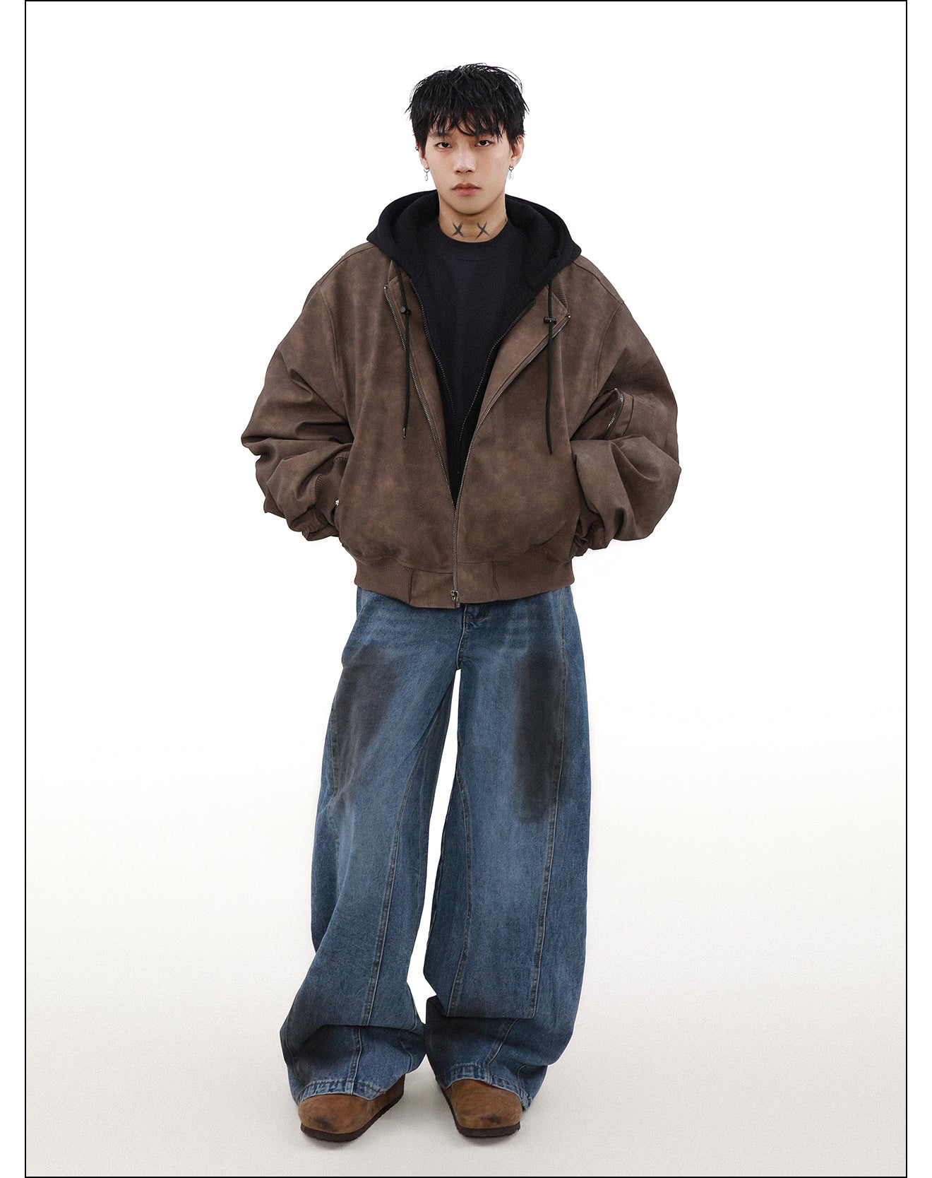 MRNEARLY Retro Distressed Bomber Jacket