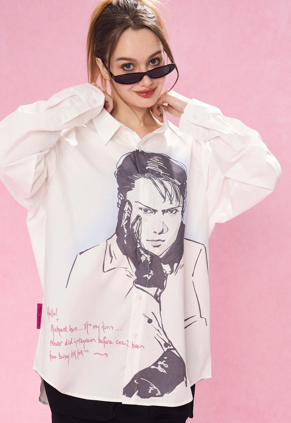 Reverse Irony Long Sleeve Button-Up Portrait Shirt