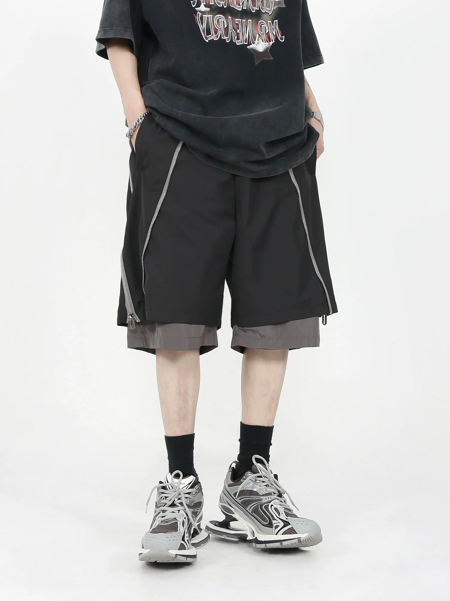 MRNEARLY Multi-Layered Zip Shorts
