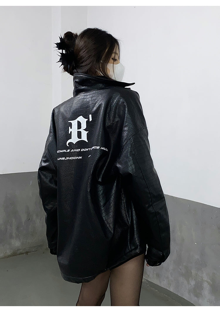 BJHG Faux-Leather Biker Jacket with Croc Texture