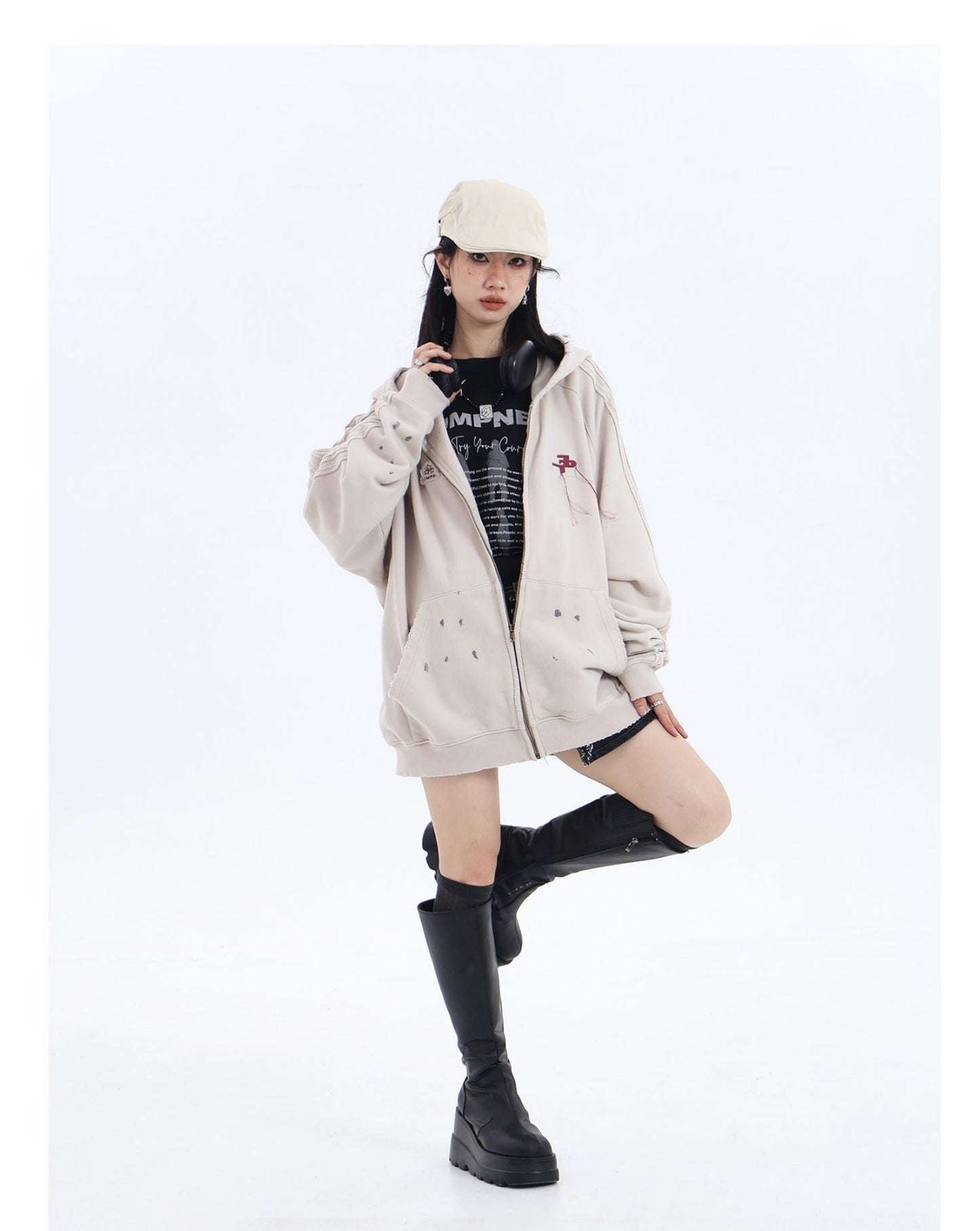 JUMPNEXT Distressed Striped Zip-Up Jacket