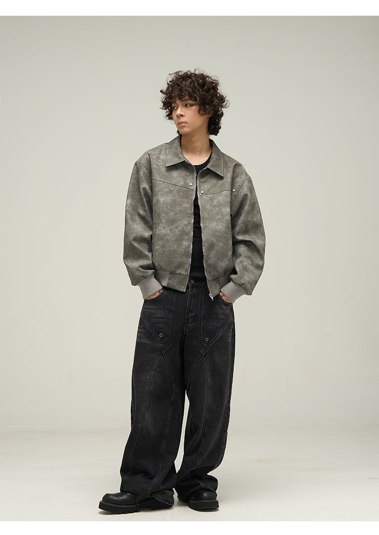 WLNEXT Vintage-Inspired Distressed Faux Leather Jacket