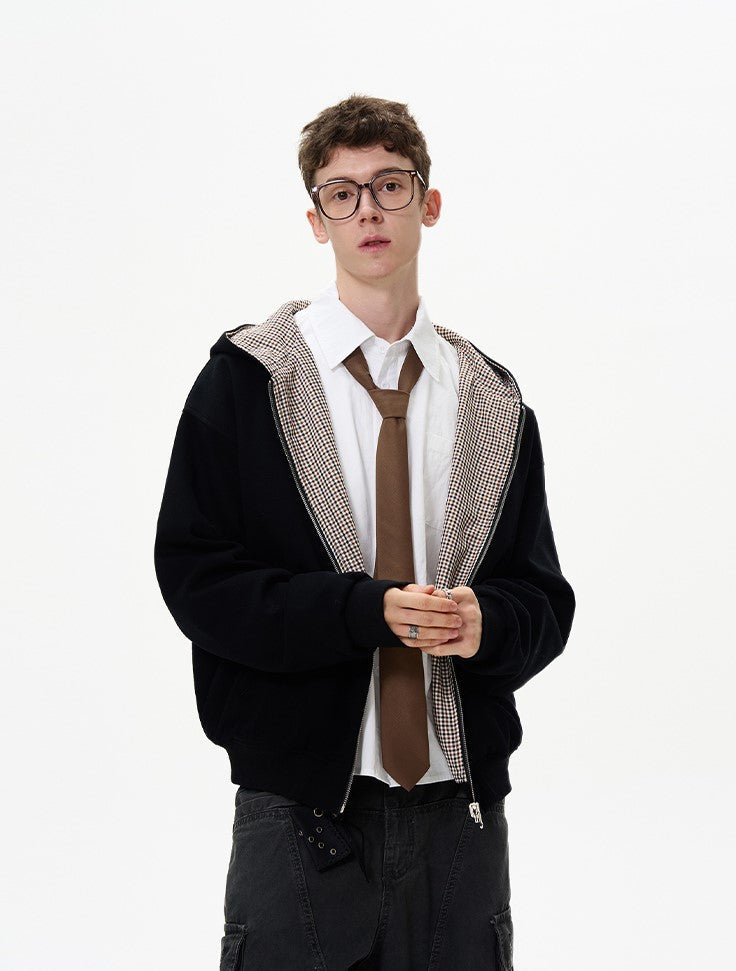 MADWITCH Double-Sided Plaid Zip-Up Hoodie