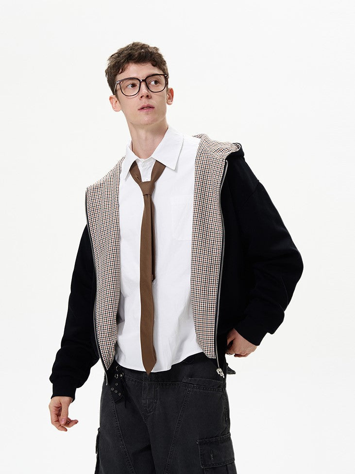 MADWITCH Double-Sided Plaid Zip-Up Hoodie