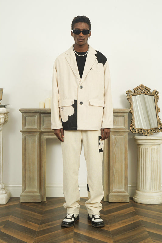 Two-Tone Flower Corduroy Blazer - EMPTY REFERENCE