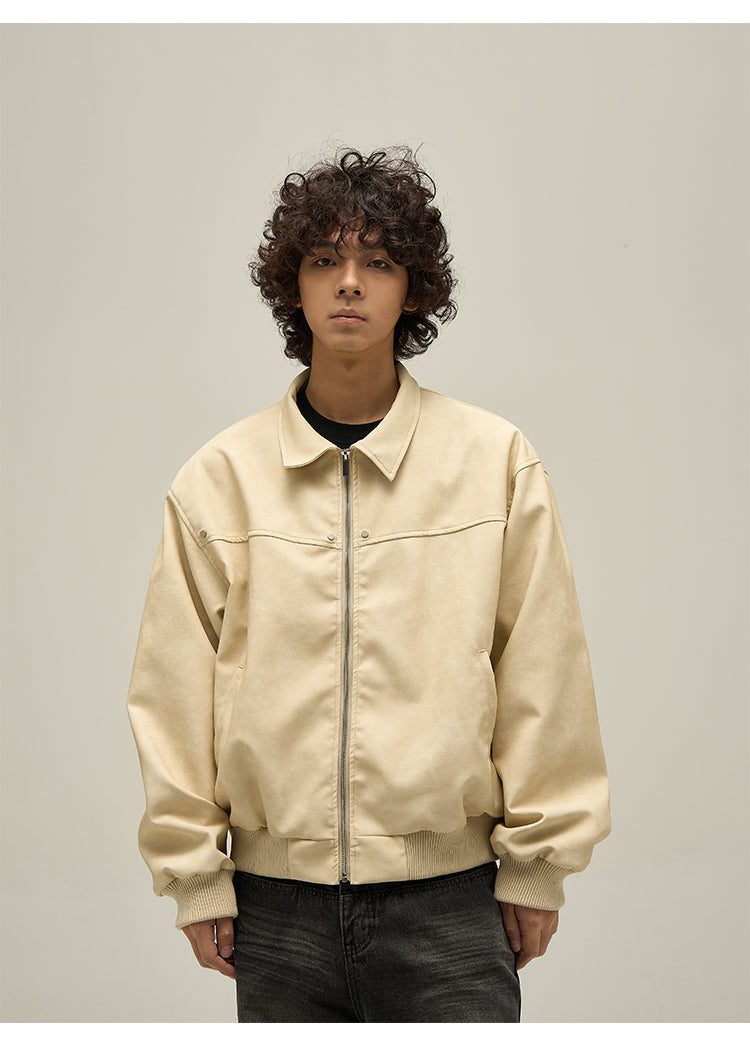 WLNEXT Vintage-Inspired Distressed Faux Leather Jacket