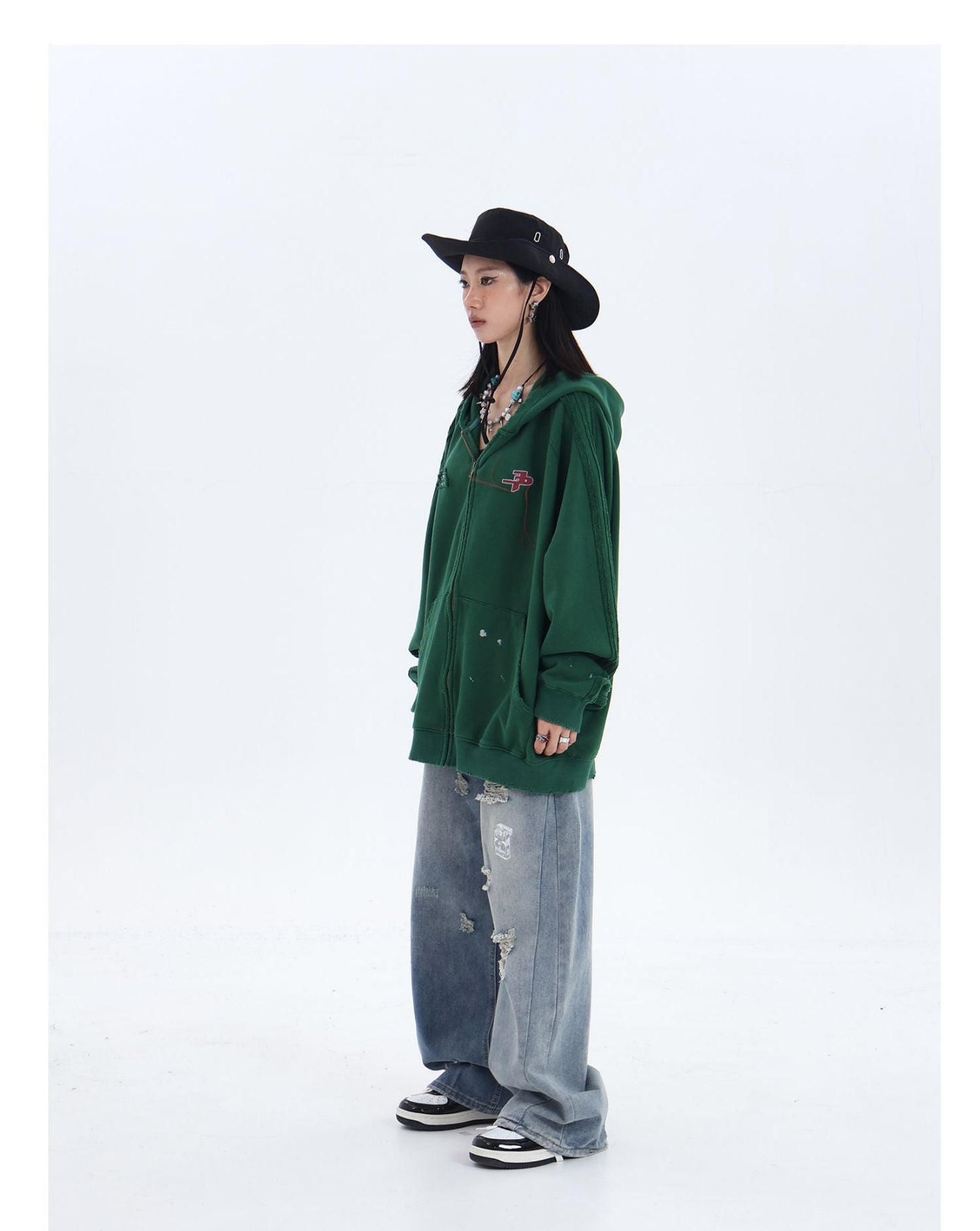 JUMPNEXT Distressed Striped Zip-Up Jacket