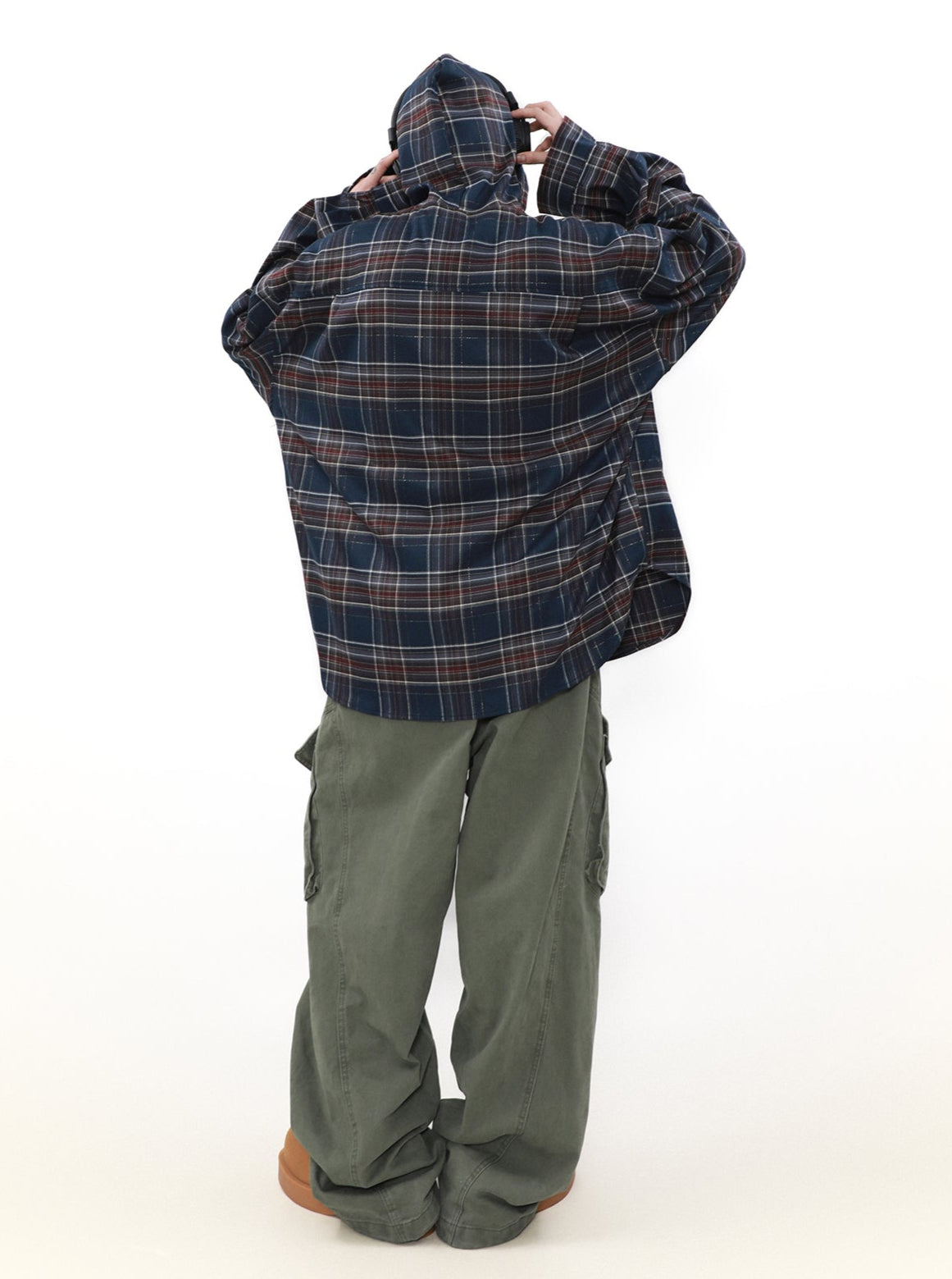 MRNEARLY Plaid Hooded Flannel Jacket with Shadow Design