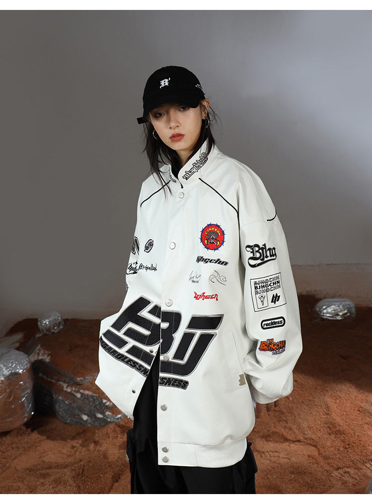 BJHG Distressed Biker Jacket with Patches