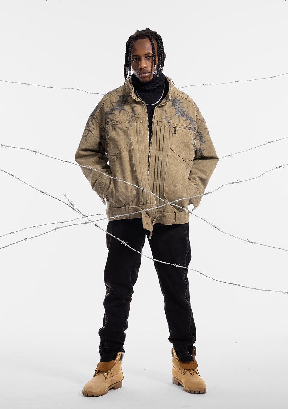 JHYQ Heavyweight Jacket with Embossed Thorn Design