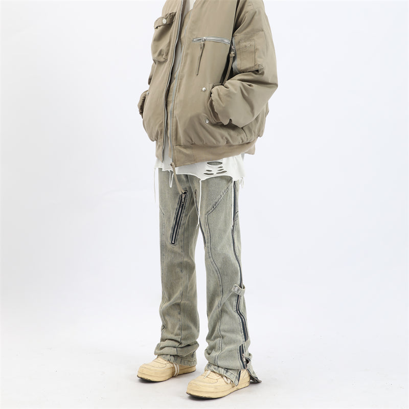 MaxDstr Dual-Slit Zipper Trousers