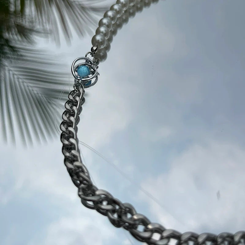 WLNEXT Circular Pearl Chain Necklace