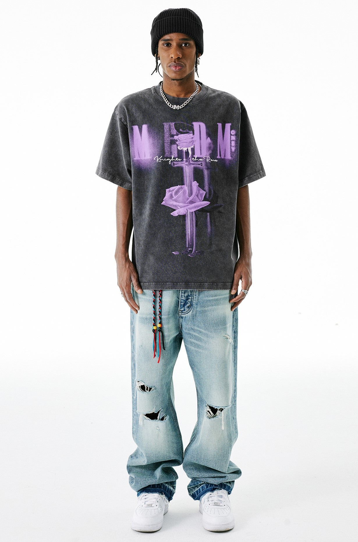 MEDM Retro Distressed 'Sword & Rose' T-Shirt