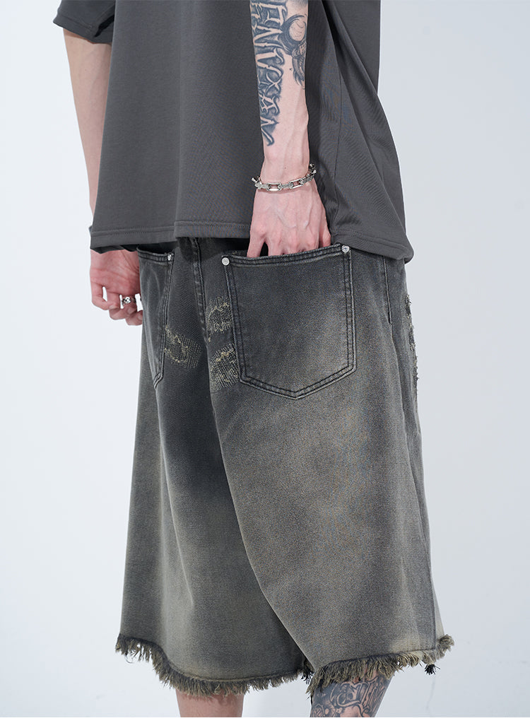 WLNEXT Retro Frayed Hem Denim Shorts