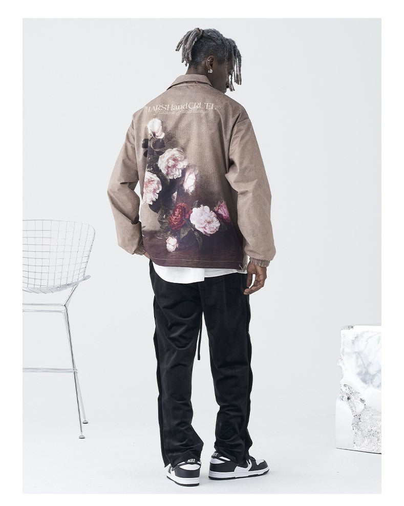 Bold and Edgy Painted Floral Windbreaker Jacket