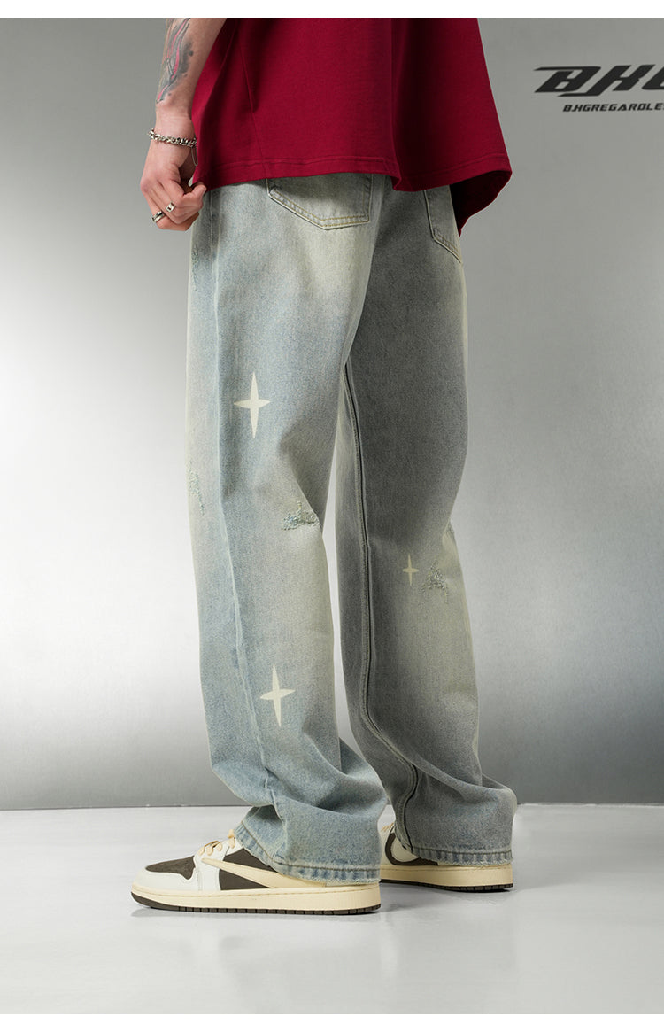 BJHG Star Spike Distressed Denim Jeans