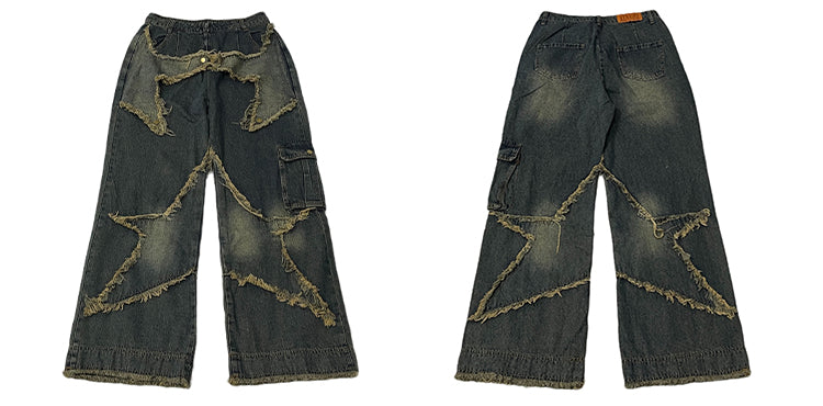 WLNEXT Star-Embroidered Jeans with Raw Edge Detail