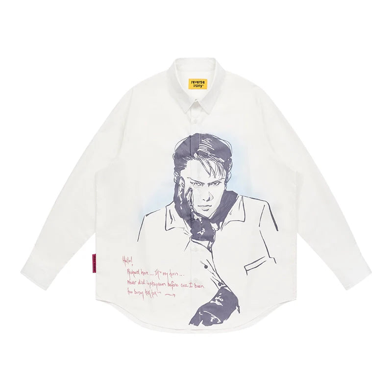 Reverse Irony Long Sleeve Button-Up Portrait Shirt